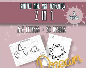 Alphabet-Vorlage + 30 Formen für gewebte Drahtkunst, gestrickte Drahtvorlagen, PDF, druckbar