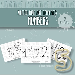 Number templates for knitted wire, number templates for knitting, i-cord number templates, knitted wire templates, printable PDF