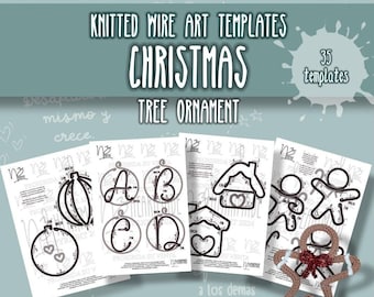 37 Christmas tree ornament templates for woven wire, i-cord, knitted wire templates, instructions in Spanish and English