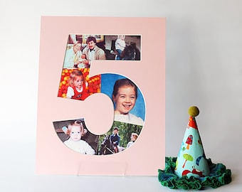 Birthday Number Mat - Photo Collage - Table Numbers - Frame Ready - Anniversary - Custom (NB100)