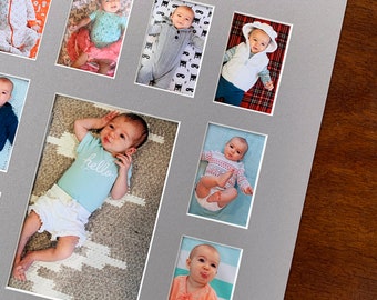 Monthly Baby Milestone Photo Mat - Fits 12x16 Frame - Multi Opening - Custom Color (M145)