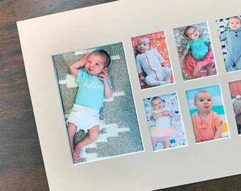 12 Month Baby Milestone Photo Mat - Fits 10x20 Frame - Multi Opening - Custom Color (M146)