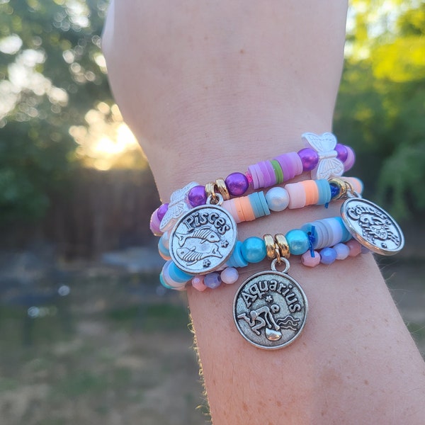 Zodiac charms clay beads bracelet