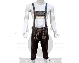 thumbnail image 2 of Men's Dark Brown Suede Lederhosen Shorts – Oktoberfest Bavarian Tracht Outfit 'KURT' 2 of 2
