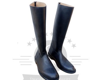 Men's Handmade Horse Riding Black Boots, Men Black Horseback Boots, Equestrian Black Cowhide Long Leather Boots For Men's, Gifts