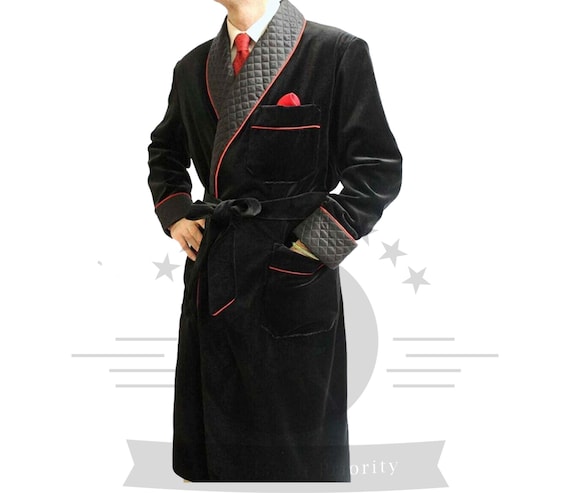 Smoking Burgundy Velvet Quilted Dinner Jacket, Men's Black Velvet Smoking Robes, Breasted Robe Velvet Coat, Gifts For Him
