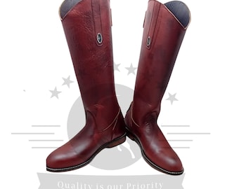 Horse Riding Men's Boots, Horseback Riding Cowhide Leather Boots, Riding Boots With Leather Sole, Men's Tall Equestrian Riding Boots