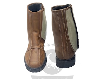 Mandalorian Custom Mando Boots | Handgemachte Cosplay Stiefel | Star Wars Mandalorian Kostüm Schuhe in Braunem Leder | Mando Boots mit Reißverschluss