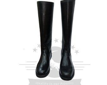 Botas negras de montar para hombre, botas largas de cuero hechas a