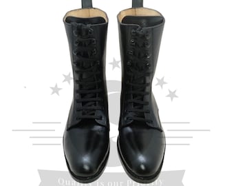 Botas de cuero negras para hombre, botas militares para hombre, botas de combate de cuero con suela de cuero, botas militares originales de cuero negro transpirables