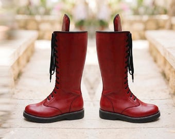 Benutzerdefinierte rote Wrestling-Stiefel für Männer, handgefertigte Wrestling-Ausrüstung High Top Wrestling-Stiefel, Pro Wrestling Lange Lederstiefel, Freund Geschenke