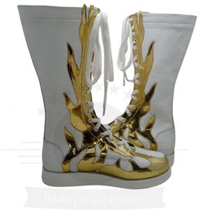 Wrestling Long Boots Hook and Loop Style Black and Golden Color 100 Original Leather Handmade Customizable Etsy