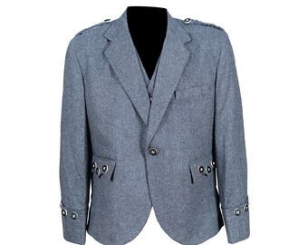 Veste kilt grise à losanges pour hommes, veste kilt de mariage écossaise faite main à vendre