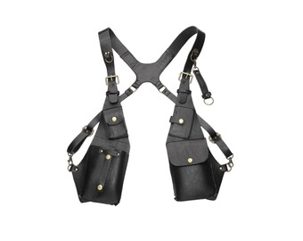 Black Holster Bag | Leather Shoulder Harness Bag | Cosplay Leather Festival Bag | Mobile Phone Bag Adjustable Buckles | Gifts