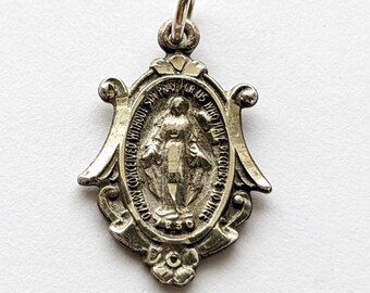 Sterling Virgin Mary Charm Miraculous Medal Art Nouveau Antique Vintage Catholic D207