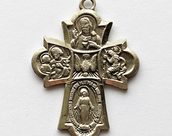 Capilla Sterling 4 Way Cross - Colgante de la cruz del Sagrado Corazón - Medalla de plata de ley de 4 vías, Medalla combinada de 4 vías, Collar de plata de 4 vías D201