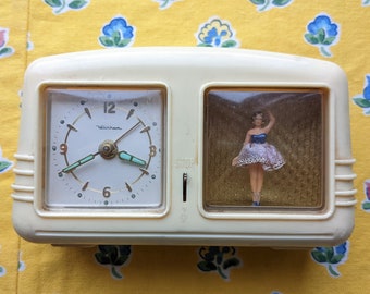 Waltham Ballerina Music Box Clock ~ Waltham Clock Co. Caja de música de bailarina de trabajo Una noche encantada ~ Reloj vintage de la década de 1960