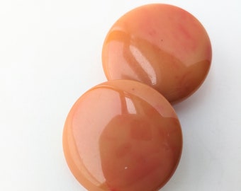 Bakelite Earrings Peachy Orange Round Disk Clip On ~ Large Clipons Bakelite