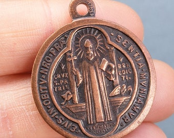 Vintage Italia Medalla del Jubileo de San Benito ~ Cruz de Protección Devocional Religioso Cristiano ~ Sello Italia Excelente Condición D200
