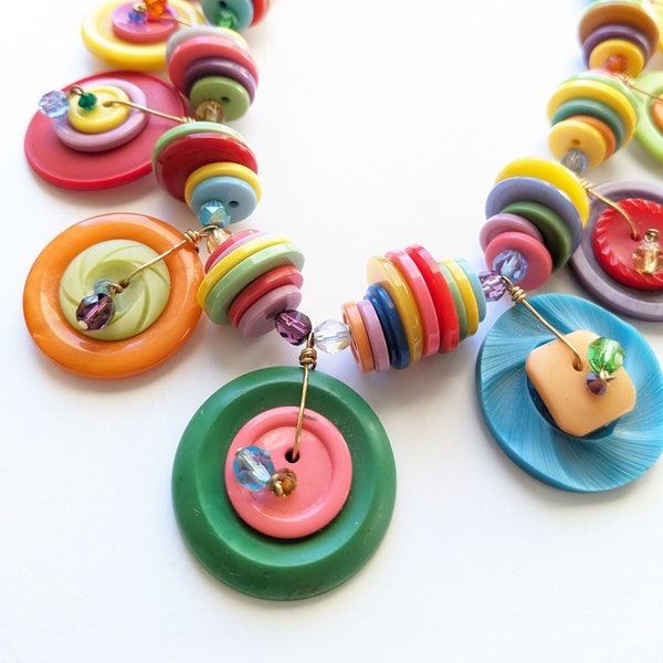 Colorful Button Necklace ~ Outrageous Button Necklace ~ Bold Colorful Fun Button Necklace