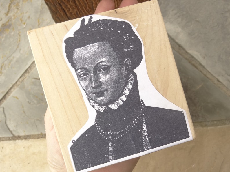 Renaissance Woman Rubber Stamp ~ Vintage Wood Black Stamp ~ 4 Rubber Stamp ~ Medieval Tudor Lace Collar ~ Serious Victorian Woman