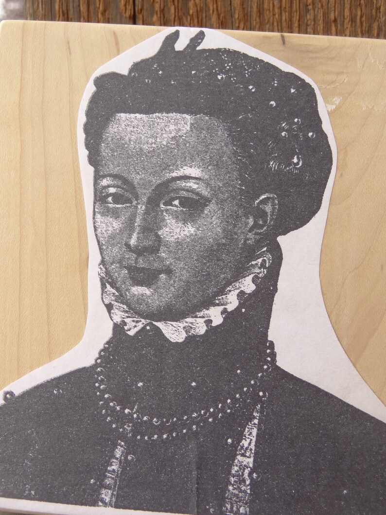 Renaissance Woman Rubber Stamp ~ Vintage Wood Black Stamp ~ 4 Rubber Stamp ~ Medieval Tudor Lace Collar ~ Serious Victorian Woman