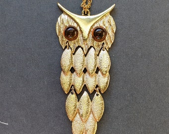 Large Vintage Owl Necklace Moveable Mechanical Necklace Large Eyes ~ Large Owl Pendant Necklace