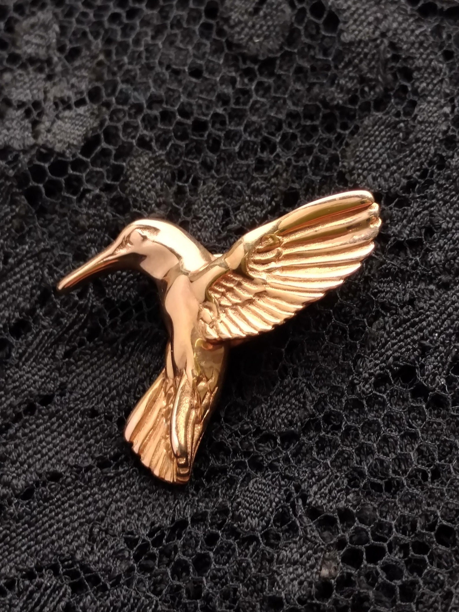 14K Gold Hummingbird Brooch 3D Hummingbird in Flight Brooch | Etsy