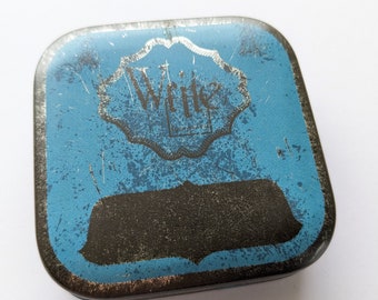 Vintage "Write" Incorporated Co. Typewriter Ribbon Advertising Tin N.Y. ~ "Write" Blue 1940s Antique Typewriter Tin Box