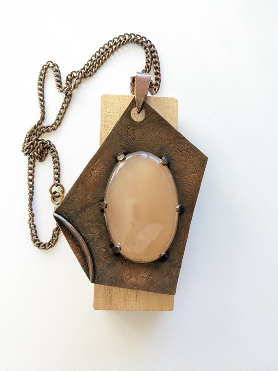 Artisan Midcentury Necklace with Pink Quartz Stone