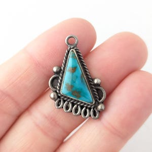 Authentic Vintage Sterling and Turquoise Pendant Triangle Shape Dark Turquoise Filigree sterling Bezel rightpoint D13
