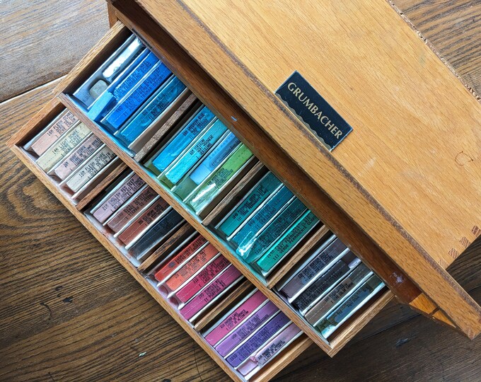 Vintage Grumbacher Soft Pastels Set in Wood Box 48 Soft Pastels