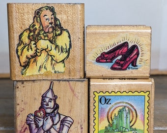 Wizard of Oz Rubber Stamps Wood Mounted ~ All Night Media Set of 4 Stamps Tinman Cowardly LIon, Slippers, Oz Stamp