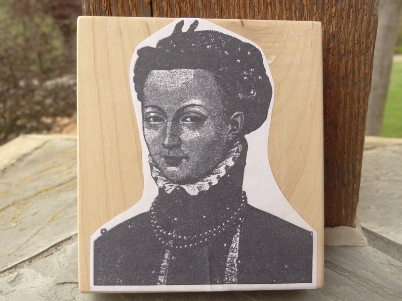 Renaissance Woman Rubber Stamp ~ Vintage Wood Black Stamp ~ 4 Rubber Stamp ~ Medieval Tudor Lace Collar ~ Serious Victorian Woman