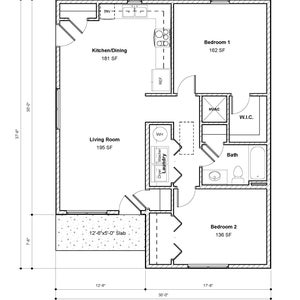 2 Bedroom 1 Bath Floor Plan House Plan 1000 Sq. Ft. The Wildflower House - Model 00004