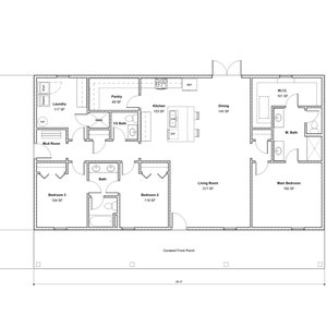 Plan de maison de 3 chambres, 2 1/2 salles de bain Pi. La maison Moore. Grand garde-manger et buanderie. Salle de boue - Modèle 00001