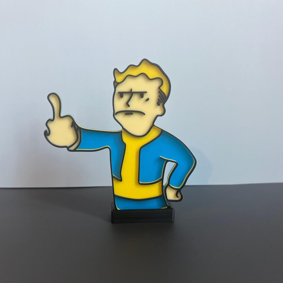 Poop Finger Fallout Funny Gamer Gift | Fallout Vault Boy Middle Finger Statue | Quirky Desk ...