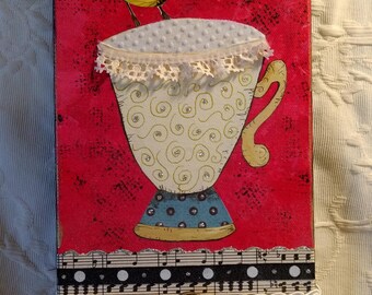 Tea cup collage, one of a kind