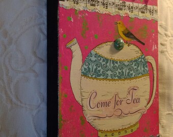 collage, tea themed, one of a kind canvas art