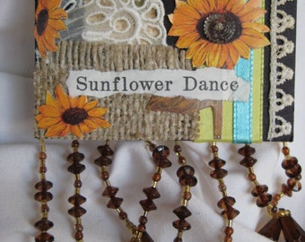 sunflower  aceo trading card mixed media collage