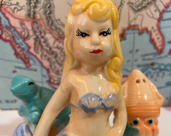 Blonde Mermaid With Turtle and Squid Posse Collectible Spice Shakers or Cake Toppers