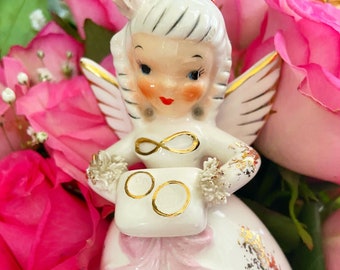 Vintage June Guardian Angel With Gold Accents Collectible Napco Figurine or Cake Topper