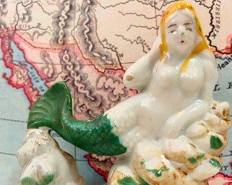 Vintage Mermaid Lounging on Seashells Collectible Figurine