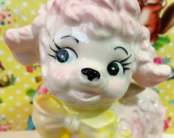 Vintage Pink Baby Lamb or Pink Poodle Puppy Dog Collectible Samson Import Co. Planter or Catchall AS IS
