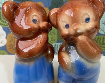 Vintage Little Bear Couple Collectible Salt and Pepper Shakers