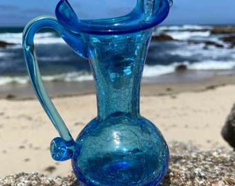 Vintage Blue Collectible Pilgrim Glass Pitcher or Vase or Creamer or Jug
