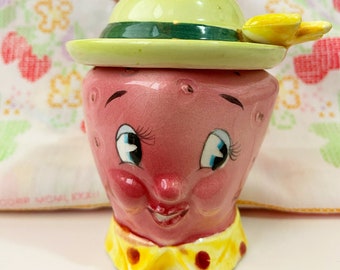 Rare Vintage Happy Strawberry Collectible Salt and Pepper Shakers or Cake Topper