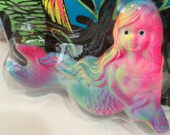 Vintage Fluorescent Mermaid Collectible Figurine or Aquarium Decoration or Cake Topper New Old Stock