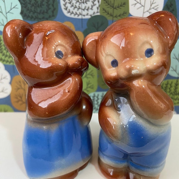 Vintage Little Bear Couple Collectible Salt and Pepper Shakers