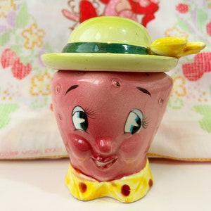 Rare Vintage Happy Strawberry Collectible Salt and Pepper Shakers or Cake Topper image 1